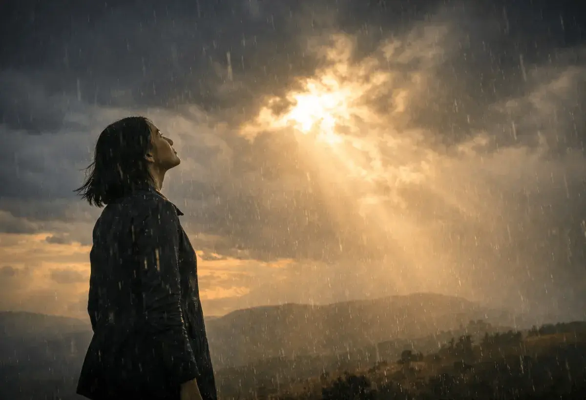 woman behind the reflection of sunlight