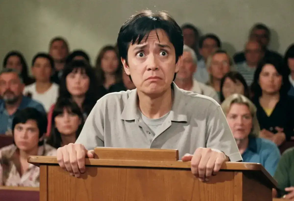 Individual feeling anxious during a public speaking scenario