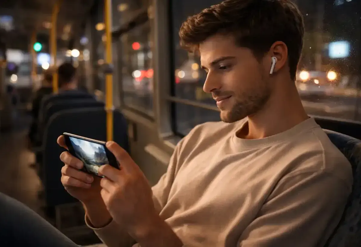 Modern wireless earbuds enabling private listening in public spaces