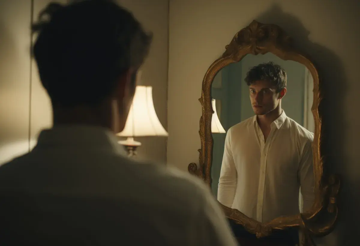 man looking at the mirror 