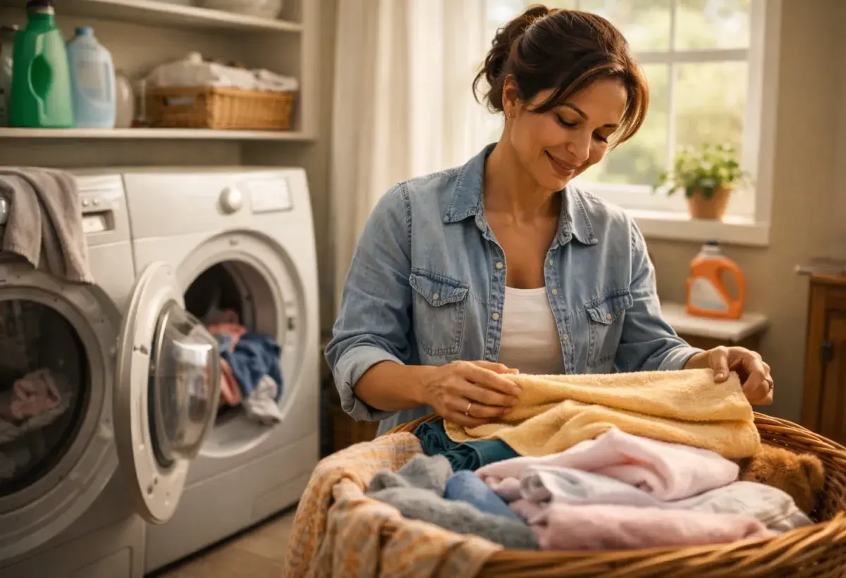 mom with laundry