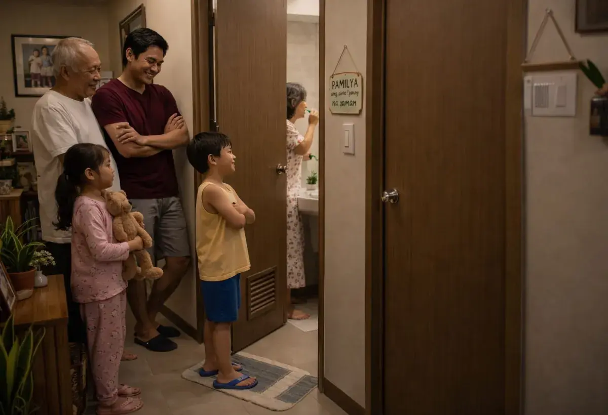 waiting by the bathroom