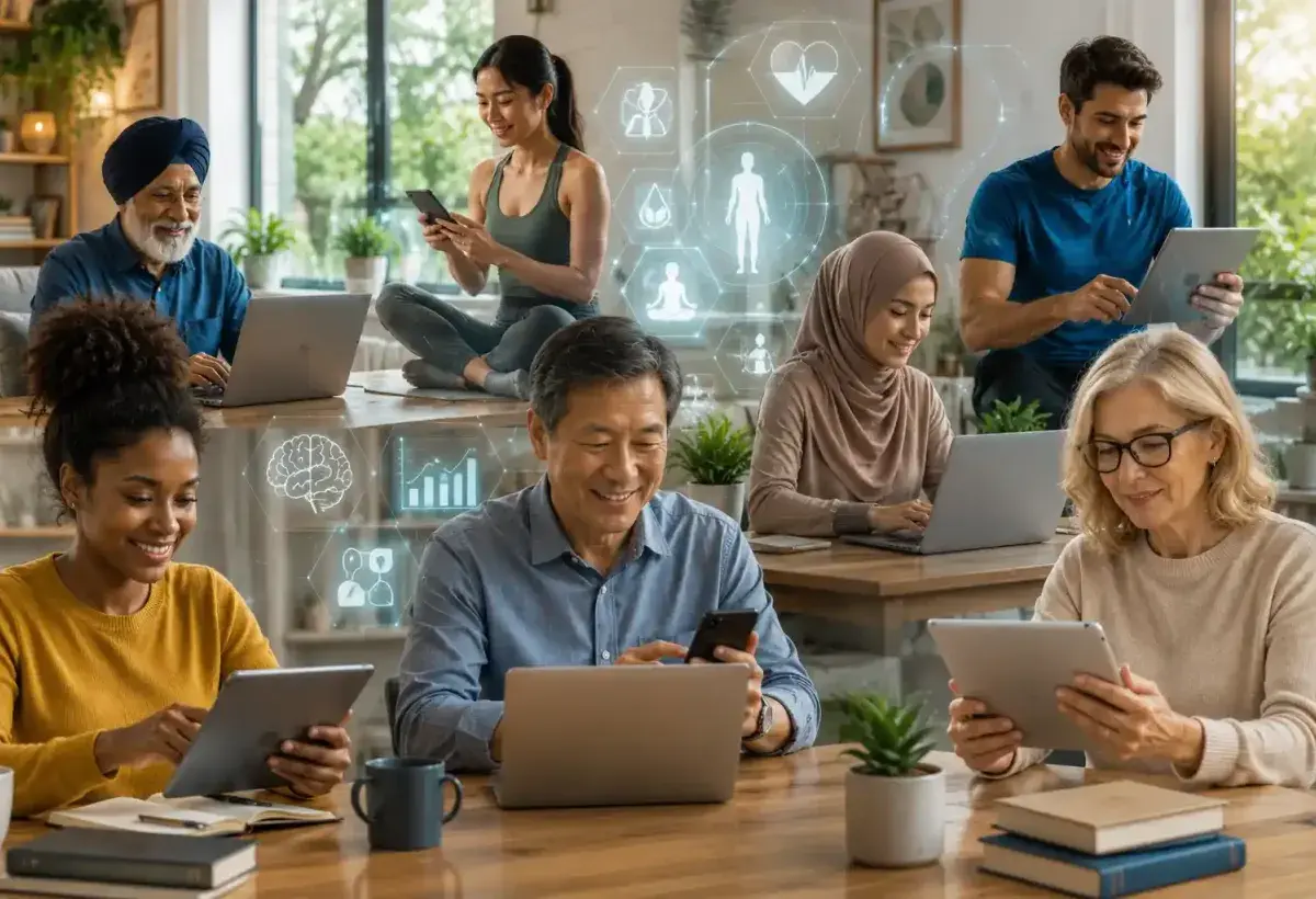 People learning about healthy aging and longevity online