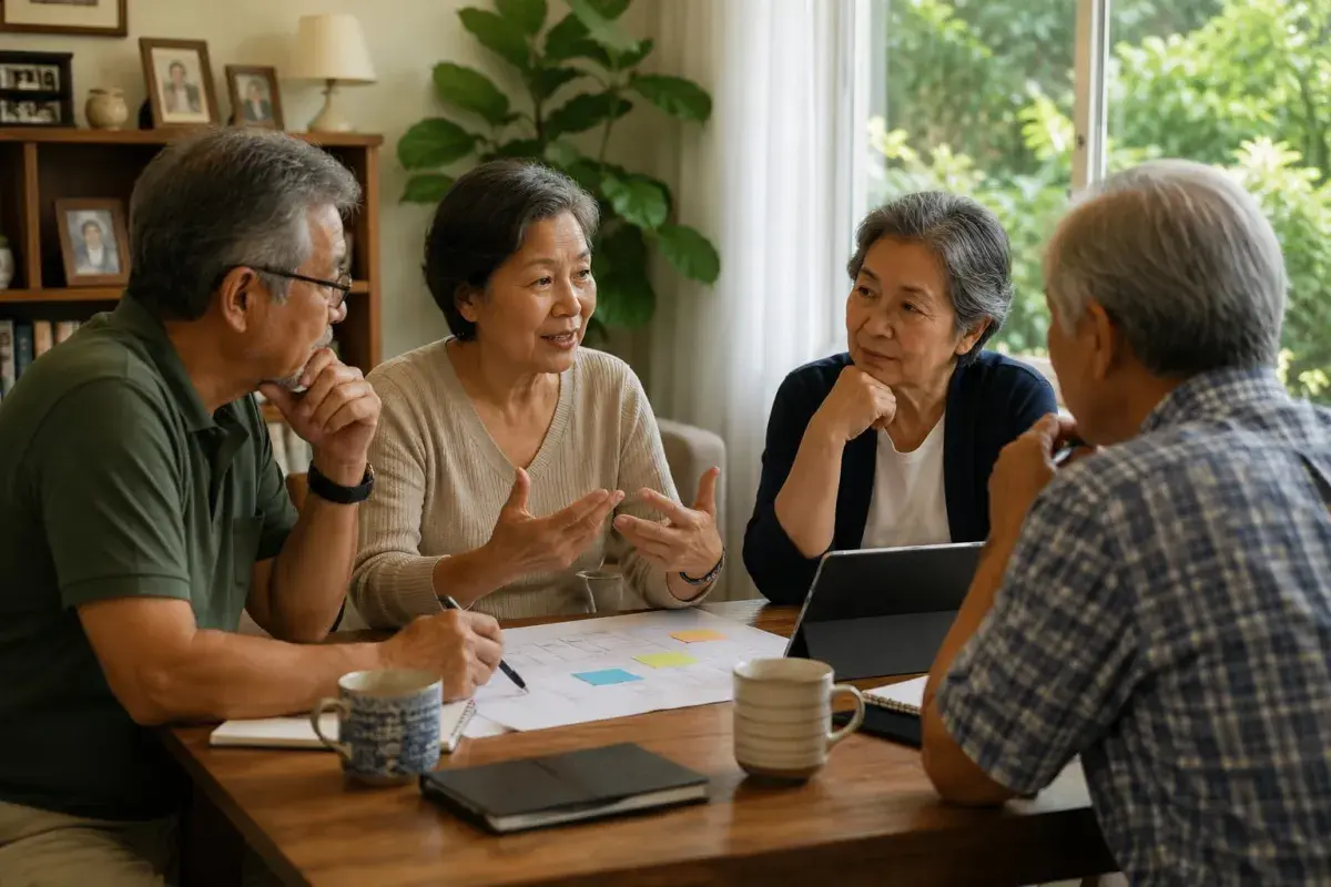 older adults discussing about purpose and contribution 