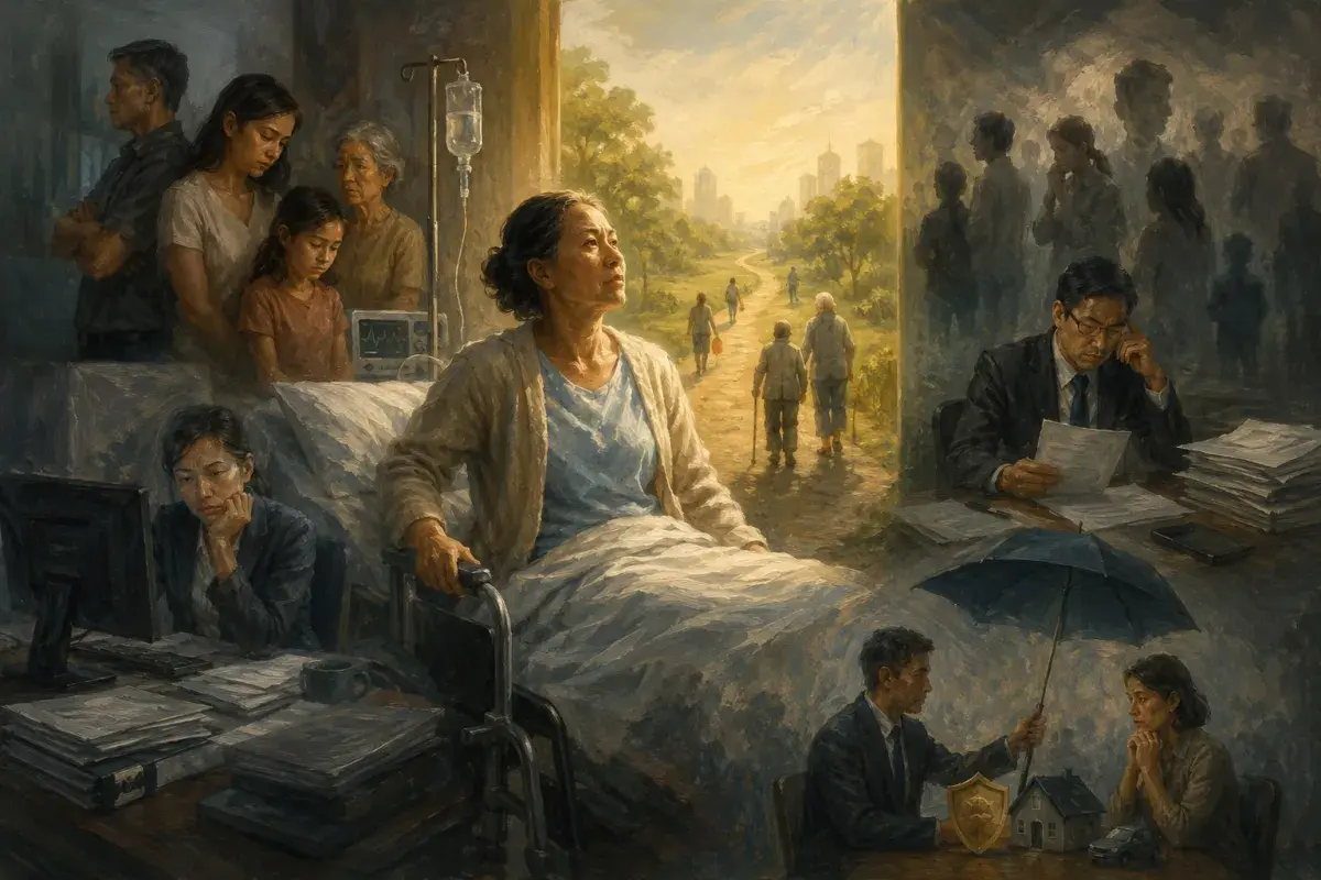 woman in the hospital alone while the society is in discussion for her verdict 
