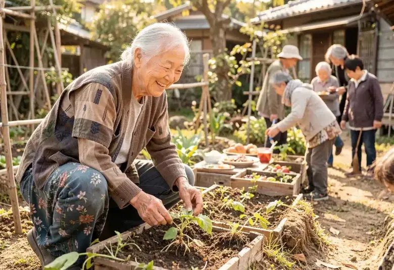 An older adult from a Blue Zone region engaged in purposeful daily activity, embodying longevity and vitality.