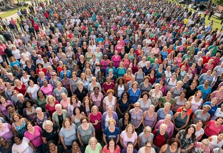 Diverse large group of midlife women representing the global scale of menopause demographics