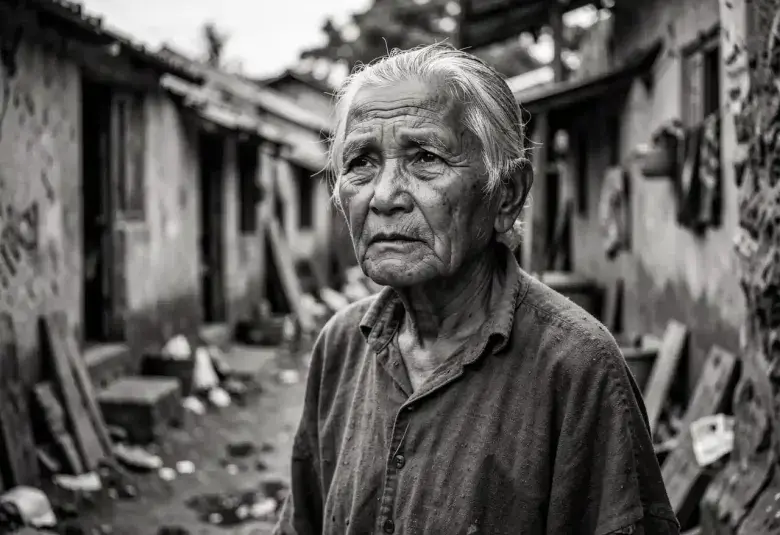 Older person in rural setting looking ahead with dignity, representing neglected aging populations