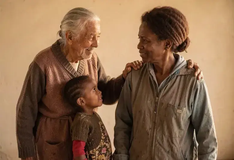 Two people sharing a moment of genuine human connection, symbolizing dignity and decency.