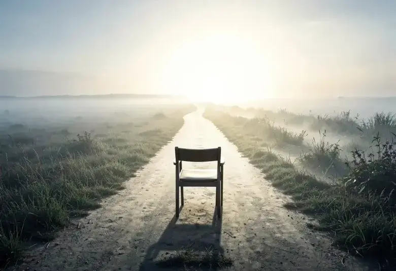 A powerful, symbolic, and thought-provoking image that visually represents the core theme: the consequences of inaction and the power of choosing change. Consider a striking, minimalist photograph or digital illustration. The central image is a simple, empty chair placed at a crossroads in a vast, open landscape. One path leading away from the chair is clear, well-lit, and stretches toward a bright, hopeful horizon—representing the unknown but purposeful journey of change. The other path is overgrown, shrou