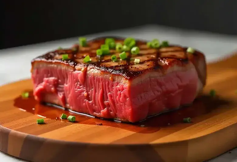 Perfectly seared medium rare ribeye steak