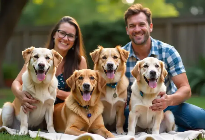 Loving dogs enjoying life with their owners