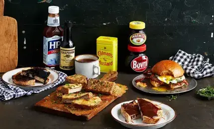 HP Sauce bottle served with a traditional English food