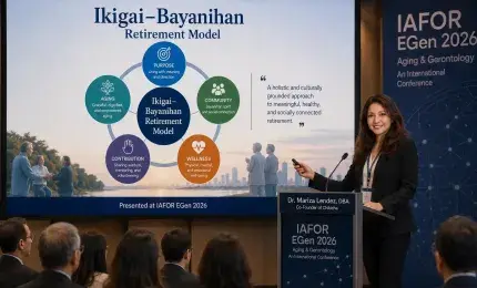 Dr. Mariza Lendez presenting the Ikigai-Bayanihan Retirement Model at an international aging conference
