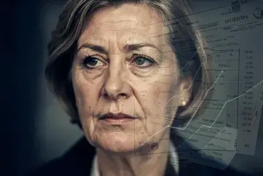 A dignified, close-up portrait of a thoughtful older woman, with faint, ghosted outlines of graphs and documents subtly superimposed