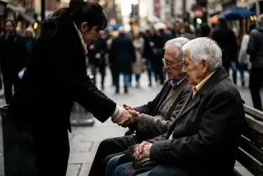 A quiet moment of human connection and empathy in a busy world - artistic photograph representing the return of kindness