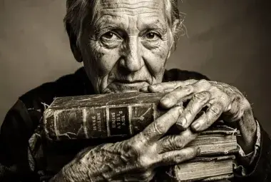An elderly person's hands resting on old books, symbolizing the irreplaceable tacit knowledge and wisdom of aging generations.
