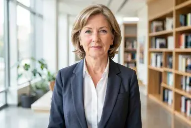 Confident midlife woman in professional setting representing evidence-based menopause and hormone therapy research