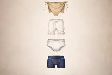Timeline collage of historic underwear styles from ancient loincloth to modern smart fabric