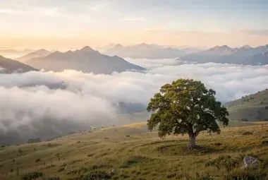 Vast, serene landscape of mountains at dawn under a starry sky, evoking awe, humility, and the eternal truth that nothing is impossible with God