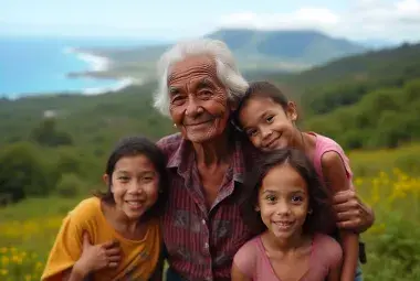 Nicoyan centenarian surrounded by family, Nicoya Peninsula, Costa Rica