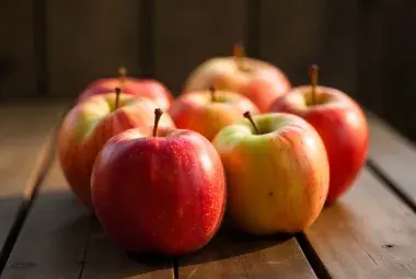 Fresh Apples on Wooden Table