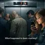 People standing silently in an elevator while a woman looks at her phone, with the caption “What happened to basic courtesy?”